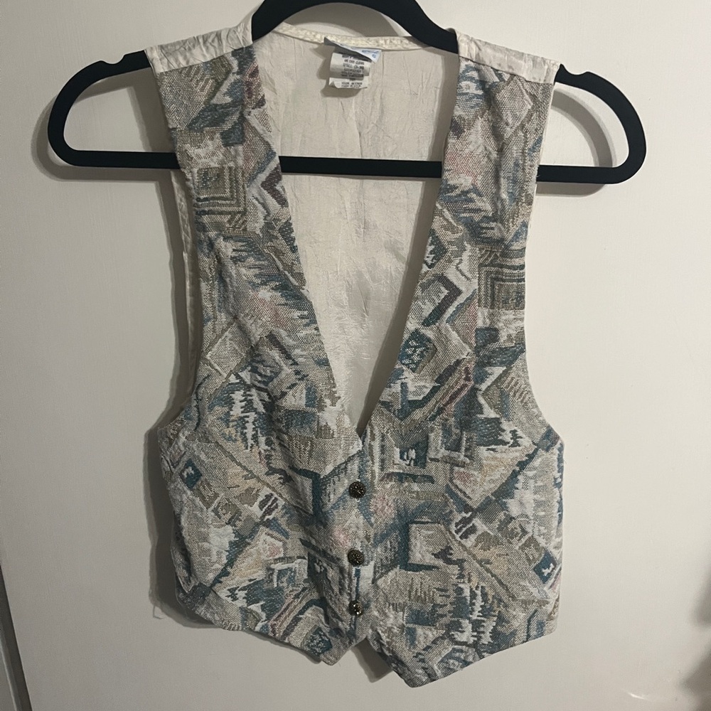 Small Vintage Patterned Button-Down Vest - image 2